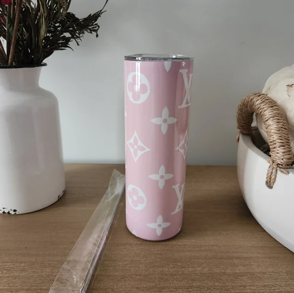 Custom Pink And White Designer Tumbler 20 Oz - Picture 1 of 5